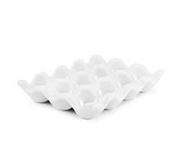 Flexzion Céramique 12 tasse porte - Douzaine de porte-oeufs pour récipient support de plat de service décoratif support de plaque de service pour frigo comptoir affichage cuisine (Blanc)