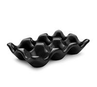 Flexzion céramique 6 tasse porte-Demi-douzaine de porte-oeufs pour récipient support de plat de service décoratif support de plaque de service pour frigo comptoir affichage cuisine (Noir)