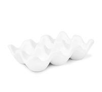 Flexzion céramique 6 tasse porte-Demi-douzaine de porte-oeufs pour récipient support de plat de service décoratif support de plaque de service pour frigo comptoir affichage cuisine (Blanc)