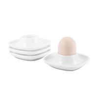 Flexzion Coquetier pour oeufs en Céramique Lot de 4 Coquetier-Porte-oeufs pour oeufs Durs ou à La Coque avec Une Base et Un Support Solide et Empilables, idéal pour Le Service et La Cuisine (Blanc)