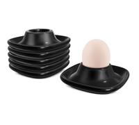 Flexzion Coquetiers pour œufs à la coque - Lot de 6 en céramique - Coquetiers empilables avec socle pour service, petit-déjeuner, brunch - Décor de table, noir