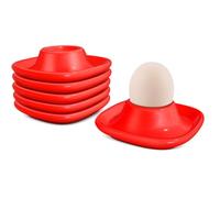 Flexzion Coquetiers pour œufs à la coque - Lot de 6 en céramique - Coquetiers empilables avec socle pour service, petit-déjeuner, brunch - Décor de table, Rouge