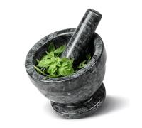 Flexzion Ensemble de mortier et pilon, noir, 10 cm - Bol concasseur et broyeur en pierre solide granit lourd pour guacamole, herbes, épices, ail, pilules médicinales, céréales, pour épices Cuisine