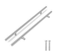 Flexzion Lot de 1 poignée de placard de cuisine argenté avec tirettes pour tiroir de 61 cm, trou central de 38,1 cm, barre en T en acier inoxydable avec nickel brossé satiné, quincaillerie pour porte