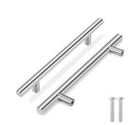 Flexzion Lot de 1 poignée de placard de cuisine argentée, tirettes de tiroir de 20,3 cm, trou central de 12,7 cm, barre en T en acier inoxydable avec finition nickel brossé satiné, quincaillerie pour