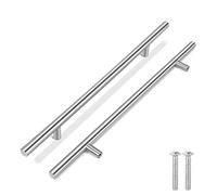 Flexzion Lot de 1 poignée de tiroir de cuisine argentée de 35,6 cm, 22,1 cm d'écart entre les trous, barre en T en acier inoxydable avec nickel brossé satiné, quincaillerie pour porte de placard de