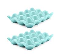 Flexzion Lot de 12 coquetiers en céramique - Plateau à œufs en porcelaine - Conteneur de rangement et organisateur décoratif - Support de service pour réfrigérateur, comptoir - 2 packs (Bleu)