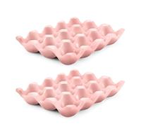 Flexzion Lot de 12 coquetiers en céramique pour réfrigérateur - Plateaux à œufs en porcelaine Conteneur de rangement organisateur décoratif Support de service pour réfrigérateur, comptoir, affichage