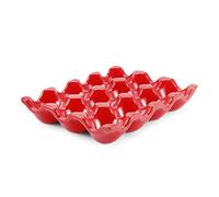 Flexzion Lot de 12 supports à œufs en céramique - Boîte de rangement antidérapante - Pour la maison, la cuisine, le réfrigérateur, le restaurant - Blanc
