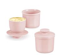 Flexzion Lot de 2 beurriers en porcelaine avec couvercle, beurrier français à tartiner à l'eau douce et douce scellée pour café, collection rétro, décoration de ferme (rose)