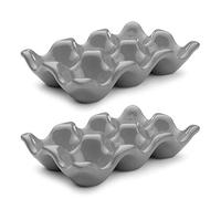 Flexzion Lot de 2 caisses à œufs en Porcelaine - Plateau à œufs en céramique d'une capacité de 6 œufs, Porte-œufs pour réfrigérateur, présentoir de comptoir - Plat de Service décoratif Gris et