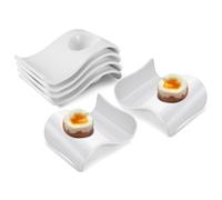Flexzion Lot de 6 coquetiers en céramique pour œufs durs en porcelaine souple et durs, base de support pour cuillère, empilable New Wave pour le petit déjeuner Brunch Blanc