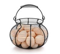 Flexzion Panier à œufs pour recueillir des œufs frais - Porte-œufs rond en fil métallique avec poignées à ressort - Panier de collecte d'œufs de poule de ferme pour comptoir, organisateur de cuisine