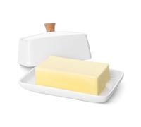 Flexzion - Plat à beurre avec couvercle en céramique (8 pouces de large) - Récipient en porcelaine de conservation et de stockage du beurre Est/Ouest pour la cuisine le comptoir adapté aux bâtonnets