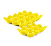 Flexzion Plateau à œufs en céramique pour 12 + 6 tasses - 18 œufs en porcelaine - Organisateur de rangement décoratif pour réfrigérateur, comptoir, cuisine (jaune)