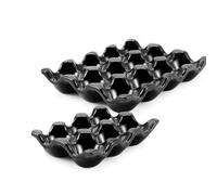 Flexzion Plateau à œufs en céramique pour 12 + 6 tasses - 18 œufs en porcelaine - Organisateur de rangement décoratif pour réfrigérateur, comptoir, cuisine (noir)