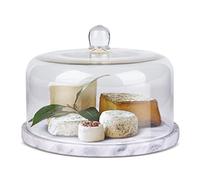 Flexzion Plateau présentoir en marbre à Fromage gâteau avec Une Cloche Verre,Service Multifonctionnel,Planche à découper Support de Plat à Fromage Boulangerie Beignet Biscuit pâtisserie Dessert,8.7In