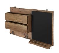 Flexzion Porte-manteau étagère support mural en bois pour entrée de courrier et clés en bois - Petit meuble de rangement mural style campagne avec tableau noir ardoise pour entrée de maison ou bureau