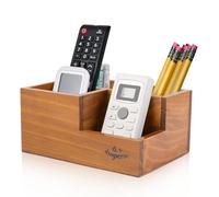 Flexzion Pot à crayons en bois rustique pour bureau - 3 emplacements - Organiseur de rangement pour bureau et table - Support de télécommande multifonction pour la maison, l'école et le bureau