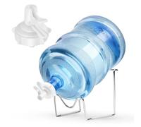 Flexzion Support pour distributeur d'eau de 8 à 15 litres - Support en métal plaqué avec valve de distributeur d'eau, bouchon anti-poussière et bâton en bois pour bouteilles d'eau de 55 mm, comptoir