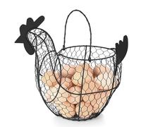 Flexzion Support pour œufs de poule, petit panier de collecte d'œufs en fil métallique avec poignée pour œufs de ferme, fruits, légumes, style rustique de ferme, marron