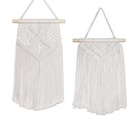 Flexzion Tenture Murale macramé tissé Main (Lot de 2 en Coton Blanc 33cm) - Tapisserie bannière Art bohème décoration Murale pour bohémien Maison Chambre salon Rideau Chambre bébé Hippie Rustique