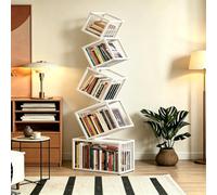 Fliegengitter Bibliotheque Angle à 2-5 Niveaux, Bibliothèque Verticale Étagère Ouverte, Organisateur de Livre Cadre Métallique, Convient pour Bureau, Salon, Chambre, Cuisine-White||55X25X183cm
