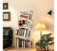 Fliegengitter Bibliothèque en Cube, Étagère Haute en Escalier en Acier Carbone sur 3-5 Niveaux, Étagère Rangement Ouvert, Géométrique, Convient pour Salon, Chambre, Coucher, Bureau-White||50X28X119cm