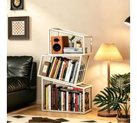 Fliegengitter Bibliothèque en Cube, Étagère Haute en Escalier en Acier Carbone sur 3-5 Niveaux, Étagère Rangement Ouvert, Géométrique, Convient pour Salon, Chambre, Coucher, Bureau-White||50X28X100cm