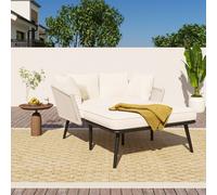Flieks Canapé de jardin 2 personnes, Set de meubles de jardin petit, Set de salon de jardin terrasse 2 places, Set de meubles de balcon Bain de soleil de jardin avec coussin, Beige