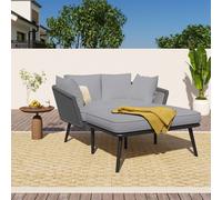 Flieks Canapé de jardin 2 personnes, Set de meubles de jardin petit, Set de salon de jardin terrasse 2 places, Set de meubles de balcon Bain de soleil de jardin avec coussin, Gris