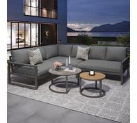 Flieks Gartenlounge-Set 5-pièces, Canapé de jardin avec 2 tables de jardin, Ensemble de meubles de jardin Lounge Meuble de balcon pour 6 personnes, Meubles de balcon en corde, Gris