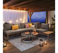 Flieks Gartenlounge-Set Ensemble de meubles de jardin 5 pièces, canapé de jardin avec 2 tables de jardin, ensemble de meubles de balcon terrasse avec coussins pour 5 personnes, Gris