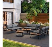 Flieks Gartenlounge-Set Ensemble de meubles de jardin 6 pièces, ensemble de meubles de balcon pour 6 personnes, canapé de jardin avec 2 tables de jardin, ensemble de jardin Meubles de terrasse avec co