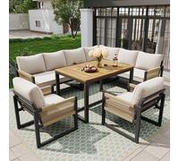 Flieks Gartenlounge-Set Ensemble de meubles de jardin 7 pièces, canapé de jardin chaise de jardin en cordes tressées, ensemble de meubles de jardin balcon 8 personnes, ensemble de sièges