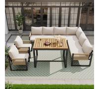 Flieks Gartenlounge-Set Ensemble de meubles de jardin 7 pièces, canapé de jardin chaise de jardin en cordes tressées, ensemble de meubles de jardin balcon 8 personnes, ensemble de sièges