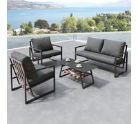 Flieks Gartenmöbel Set 4-tlg, Balkonmöbel Set für 4 Personen, Gartenlounge Set mit Gartentisch, Terassenmöbel Set mit Sitzkissen, Loungeset Sitzgruppe