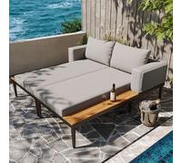Flieks Gartensofas Chaise longue de jardin double avec coussins, Chaise longue Loungesessel Set de meubles de jardin 2-4 personnes, Gartenloungeset Schlafsofa 2 Teilig, Grau