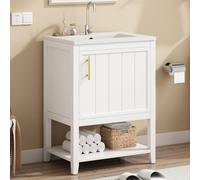 Flieks lavabo avec meuble sous vasque, vasque en céramique, plan de toilette carré, meubles de salle de bain, blanc