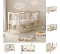 Flieks Lit d'enfant 60x140cm avec support pour planche de peintre / bureau, lit d'appoint lit de bébé avec protection contre les chutes et sommier à lattes, naturel