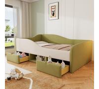 Flieks Lit d'enfant 90x190cm avec 2 tiroirs et compartiment de rangement ouvert, Lit rembourré simple avec sommier à lattes, Canapé-lit pour enfants avec protection contre les chutes, velours