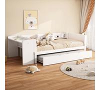 Flieks Lit d'enfant 90x200cm avec lit gigogne, lit simple en bois avec bureau et étagère, lit classique pour chambre d'enfant, blanc