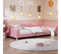 Flieks Lit d'enfant Canapé-lit 90x200cm Lit rembourré, Lit de jour Lit d'adolescent avec sommier à lattes, Lit simple Canapé-lit Lit d'invité Daybed, Velours, Rose