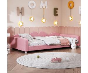 Flieks Lit d'enfant Canapé-lit 90x200cm Lit rembourré, Lit de jour Lit d'adolescent avec sommier à lattes, Lit simple Canapé-lit Lit d'invité Daybed, Velours, Rose