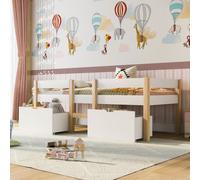 Flieks Lit d'enfant en pin massif Lit surélevé avec sommier à lattes, 2 tiroirs et protection contre les chutes 90*190cm, naturel