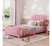 Flieks Lit rembourré 90x200cm avec sommier à lattes, Lit d'enfant Lit d'adolescent avec protection contre les chutes, Canapé-lit Lit simple, Velours, Rose