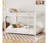 Flieks Lit superposé 140×200cm avec protection contre la chute, lit d'enfant avec sommier à lattes, lit surélevé avec échelle, lit métallique au sol Lit superposé 2 enfants, métal, blanc
