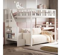 Flieks Lit superposé 140x200cm avec escalier, Lit d'enfant avec protection contre la chute et sommier à lattes, Lit surélevé double Lit superposé Lit d'enfant classique, Blanc
