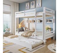 Flieks Lit superposé 90x200cm avec étagère, lit d'enfant surélevé avec grand lit gigogne 90x190cm, lit superposé simple pour 2 enfants Chambre d'enfant, blanc