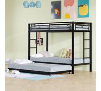 Flieks Lit superposé 90x200cm avec lit gigogne, lit métallique d'enfant avec sommier à lattes et protection contre les chutes, lit superposé lit simple, noir